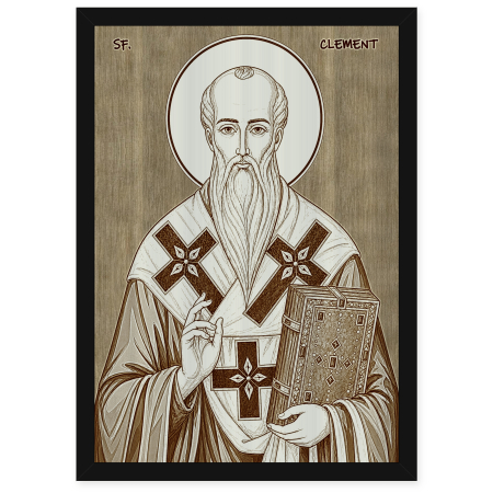 Catalog Icoane - Icoana Sfantul Clement de Ohrida - icoana pirogravata pe lemn de plop cu rama neagra