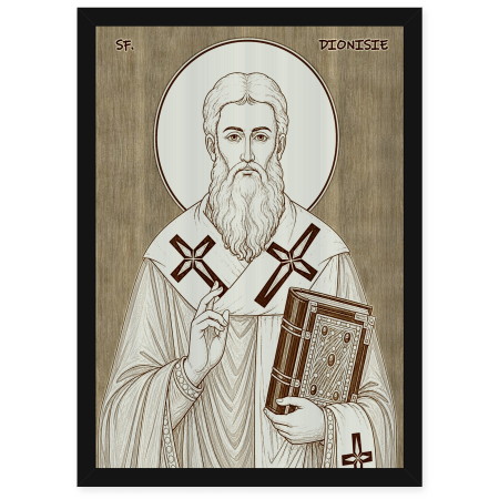 Catalog Icoane - Icoana Sfantul Dionisie Exiguul - icoana pirogravata pe lemn de plop cu rama neagra