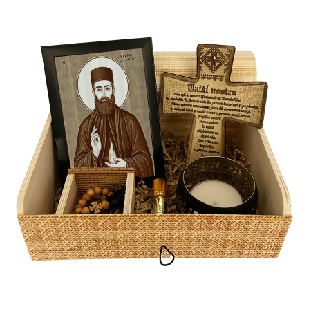 Catalog Icoane - Icoana Sfantul Efrem cel Nou - icoana pirogravata pe lemn de plop cu rama neagra