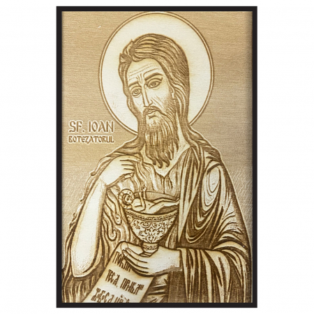 Icoana Ioan Botezatorul Pirogravata in Lemn Catalog Icoane - Icoana Ioan Botezatorul Pirogravata in Lemn