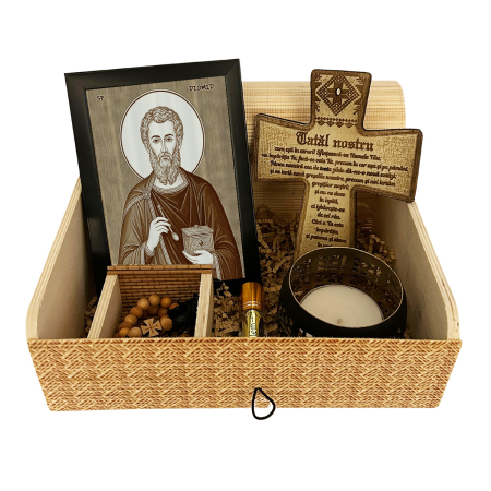 Catalog Icoane - Icoana Sfantul Mucenic Diomid - icoana pirogravata pe lemn de plop cu rama neagra