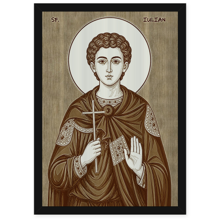  Icoane Sfinti - Icoana Sfantul Mucenic Iulian din Tars - icoana pirogravata pe lemn de plop cu rama neagra