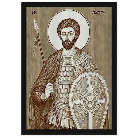 Catalog Icoane - Icoana Sfantul Mucenic Victor - icoana pirogravata pe lemn de plop cu rama neagra