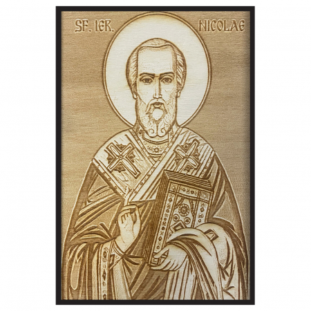 Icoana Sfantul Nicolae Pirogravata in Lemn Catalog Icoane - Icoana Sfantul Nicolae Pirogravata in Lemn