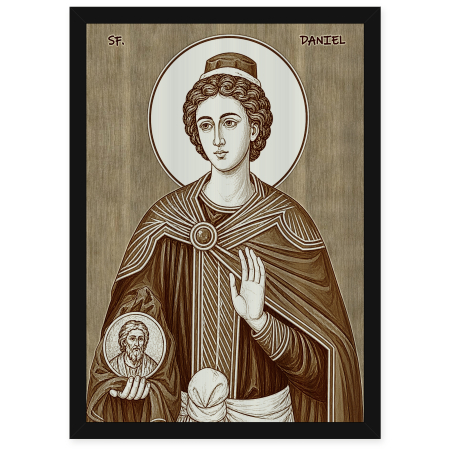 Catalog Icoane - Icoana Sfantul Proroc Daniel - icoana pirogravata pe lemn de plop cu rama neagra