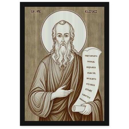 Catalog Icoane - Icoana Sfantul Proroc Elisei - icoana pirogravata pe lemn de plop cu rama neagra