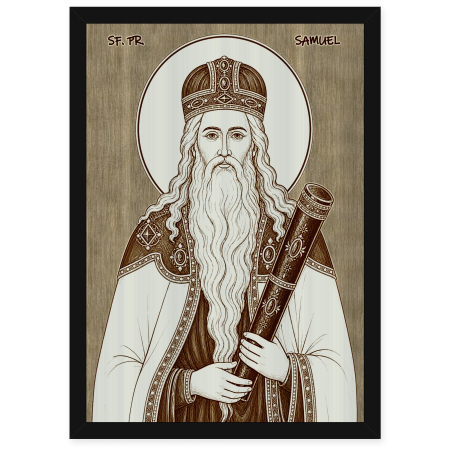 Catalog Icoane - Icoana Sfantul Proroc Samuel - icoana pirogravata pe lemn de plop cu rama neagra