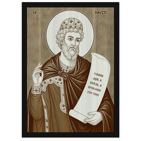 Catalog Icoane - Icoana Sfantul Proroc si Imparat David - icoana pirogravata pe lemn de plop cu rama neagra