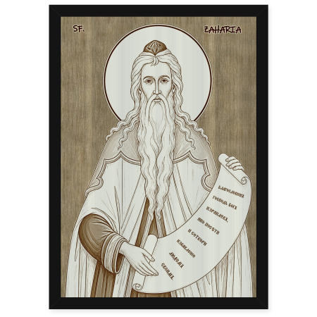 Catalog Icoane - Icoana Sfantul Proroc Zaharia - icoana pirogravata pe lemn de plop cu rama neagra