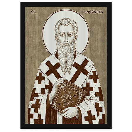 Catalog Icoane - Icoana Sfantul Sfintit Mucenic Pangratie - icoana pirogravata pe lemn de plop cu rama neagra