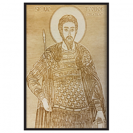 Icoana Sfantul Teodor Pirogravata in Lemn Catalog Icoane - Icoana Sfantul Teodor Pirogravata in Lemn