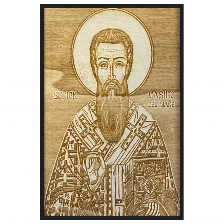 Icoana Sfantului Vasile Pirogravata in Lemn Catalog Icoane - Icoana Sfantului Vasile Pirogravata in Lemn