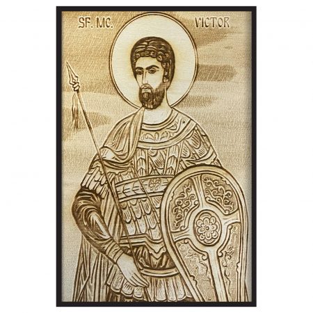 Icoana Sfantul Victor Pirogravata in Lemn Catalog Icoane - Icoana Sfantul Victor Pirogravata in Lemn