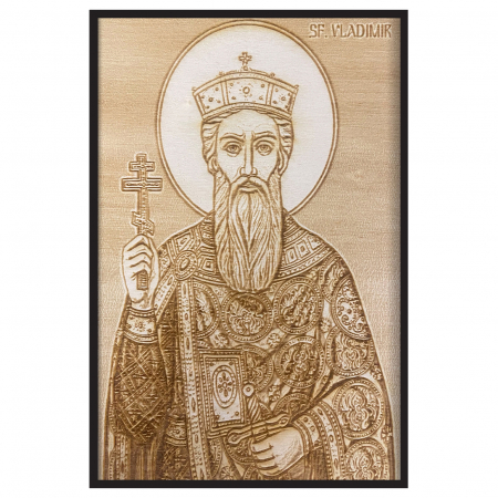 Icoana Sfantul Vladimir Pirogravata in Lemn Catalog Icoane - Icoana Sfantul Vladimir Pirogravata in Lemn