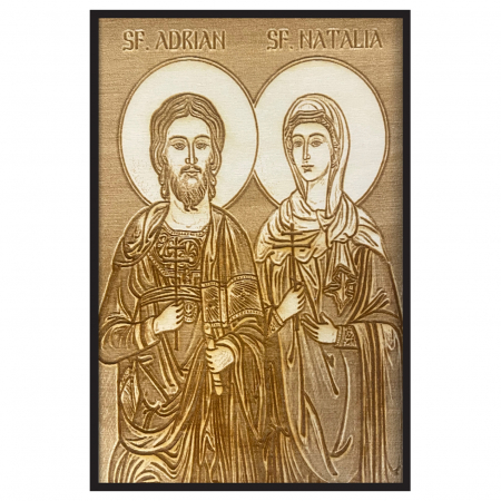 Catalog Icoane - Icoana Sfintii Adrian si Natalia Pirogravata in Lemn
