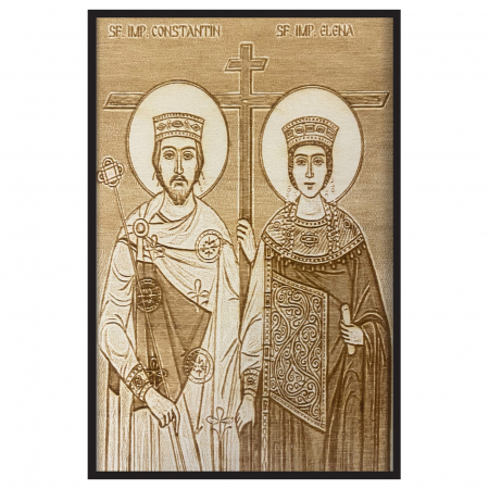 Icoana Sfintilor Constantin si Elena Pirogravata in Lemn Catalog Icoane - Icoana Sfintilor Constantin si Elena Pirogravata in Lemn