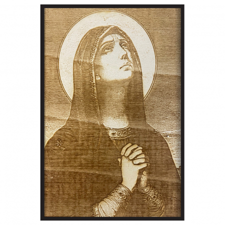 Icoana Tanguirea Maicii Domnului Pirogravata in Lemn Icoane Maica Domnului - Icoana Tanguirea Maicii Domnului Pirogravata in Lemn