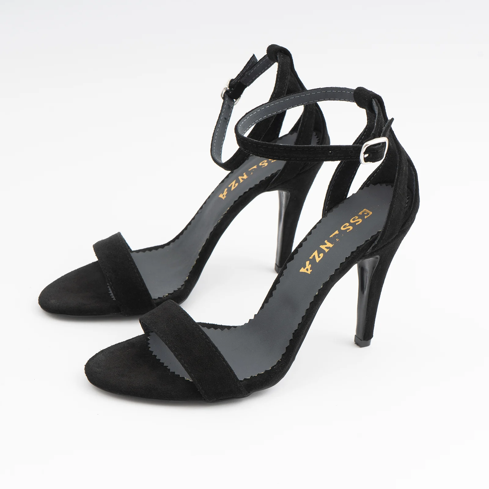 SANDALE DIN PIELE INTOARSA NEAGRA, CU TOC STILETTO [2]