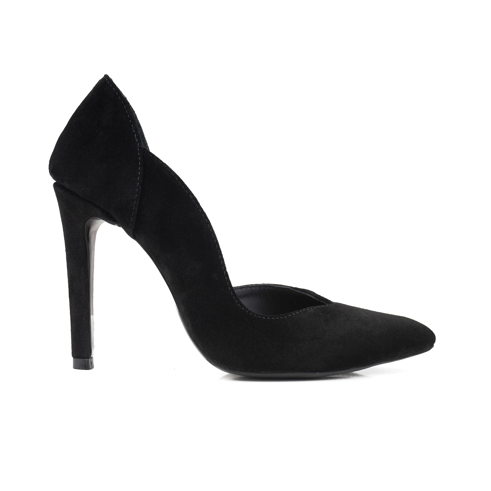 PANTOFI STILETTO, DIN PIELE INTOARSA NEAGRA, CU DECUPAJ INTERIOR SI EXTERIOR INTR-O LINIE ELEGANTA [1]
