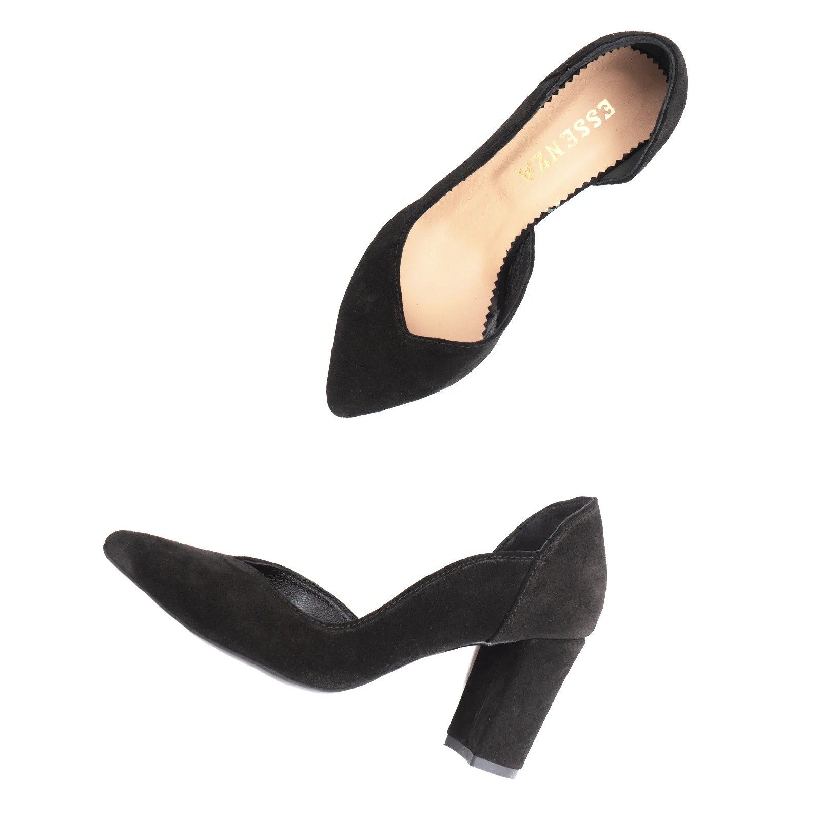 PANTOFI STILETTO, DIN PIELE INTOARSA NEAGRA, CU DECUPAJ INTERIOR [1]