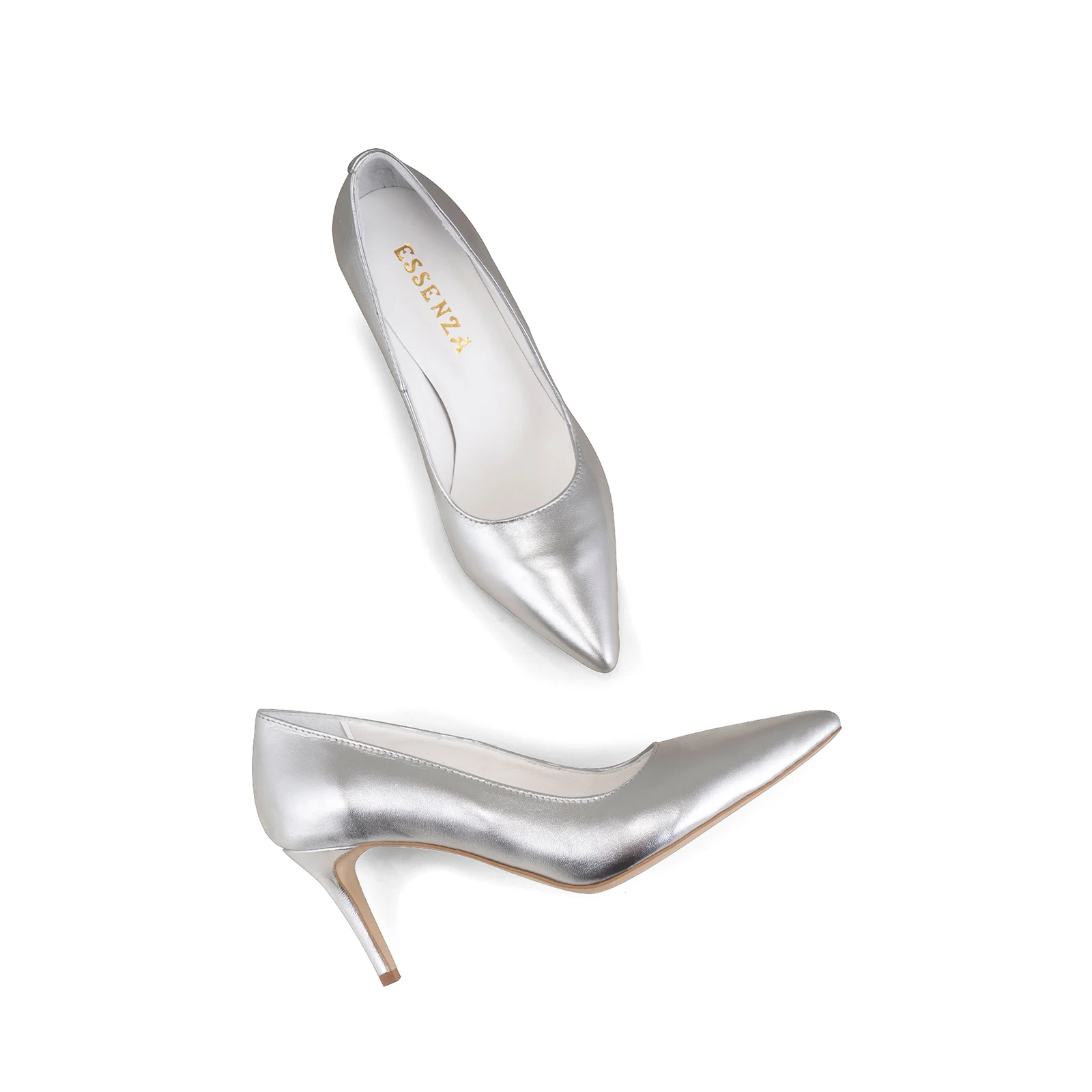 PANTOFI STILETTO, DIN PIELE NATURALA ARGINTIE, CU TOC DE 7CM IMBRACAT IN PIELE [2]