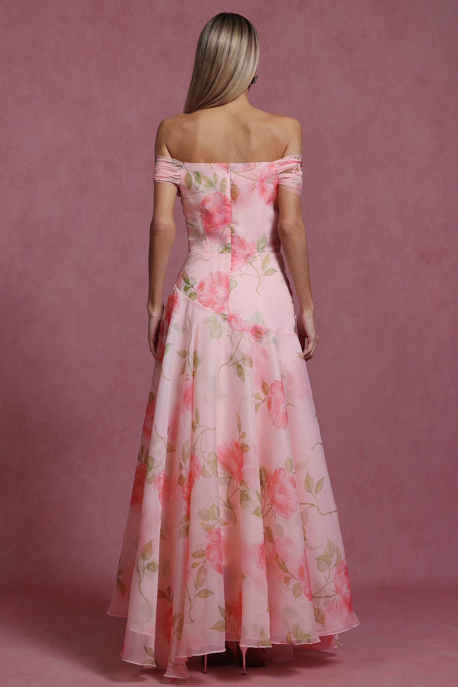 Rochie maxi, fara manexi, cu motiv floral [6]