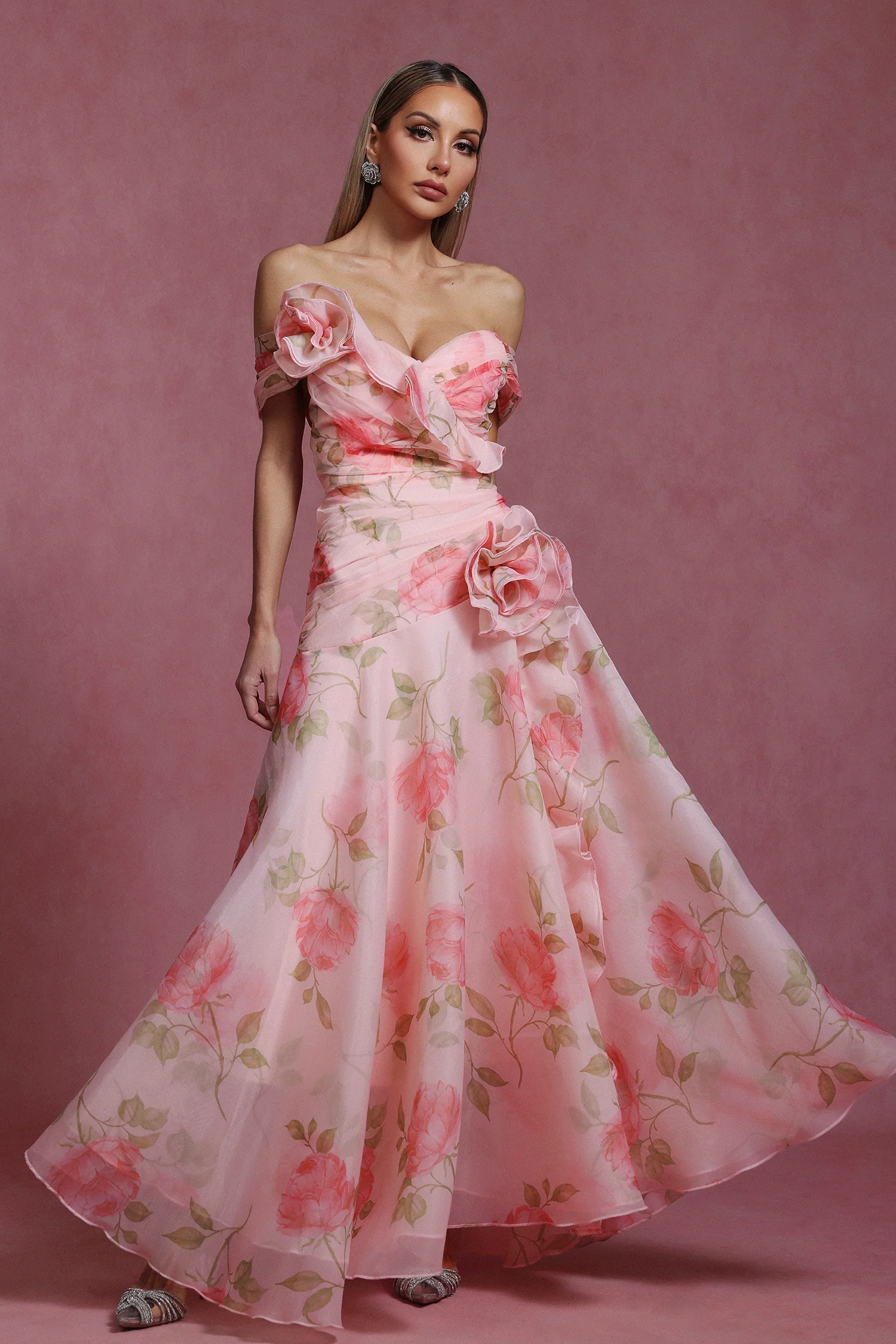 Rochie maxi, fara manexi, cu motiv floral [1]