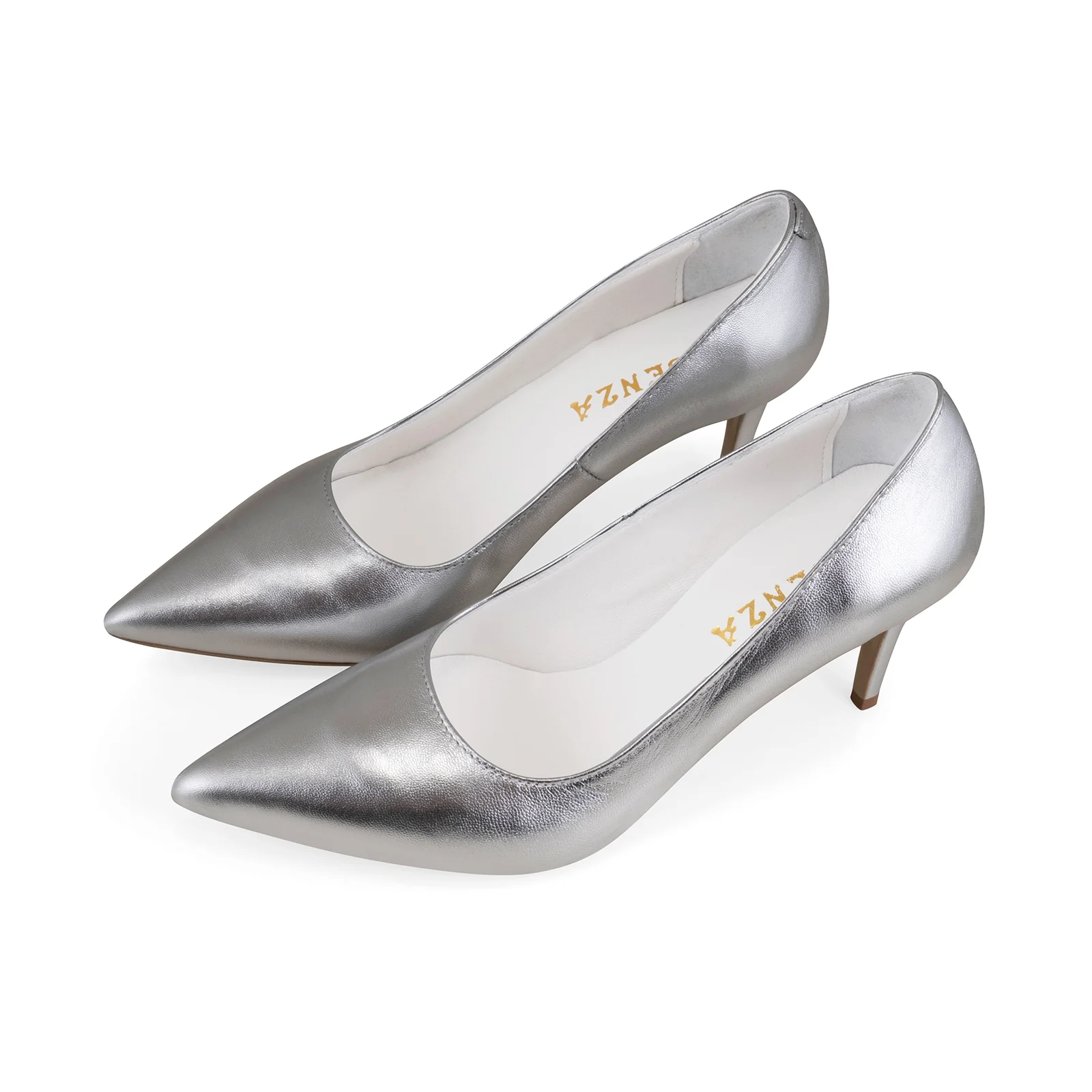 PANTOFI STILETTO, DIN PIELE NATURALA ARGINTIE, CU TOC DE 7CM IMBRACAT IN PIELE [5]