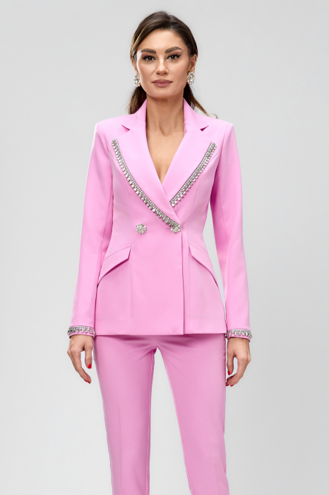 Compleu elegant, roz, cu revere accesorizate cu detalii din cristale si pantaloni conici BBY 20616 [1]