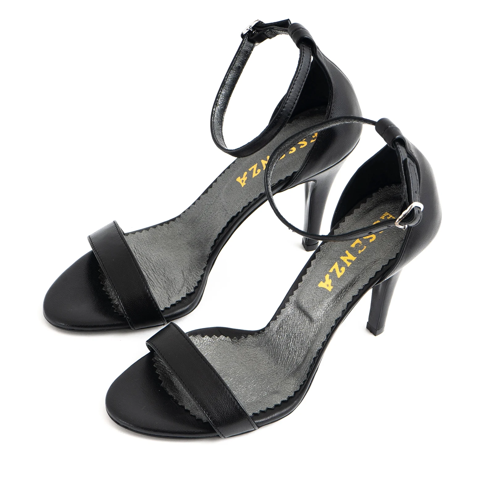 SANDALE DIN PIELE NATURALA NEAGRA, CU TOC STILETTO [1]