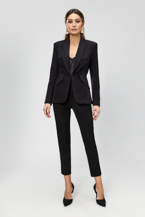 Compleu negru, elegant, din stofa, cristale si pantaloni conici cu talia inalta BBY 20608 [3]