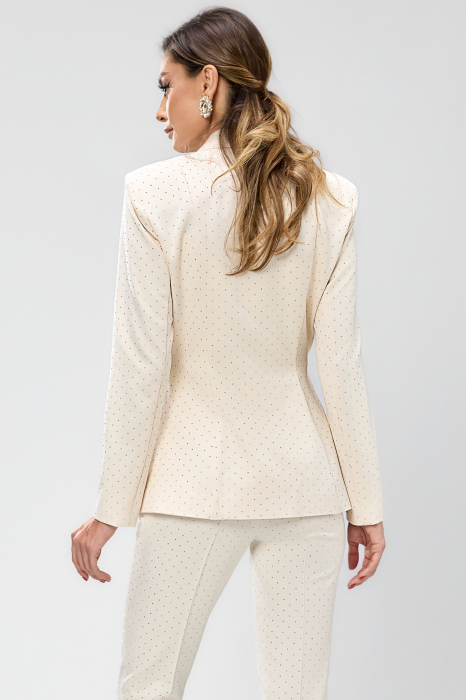 Compleu ecru, elegant, din stofa, cristale si pantaloni conici cu talia inalta BBY 20609 [3]