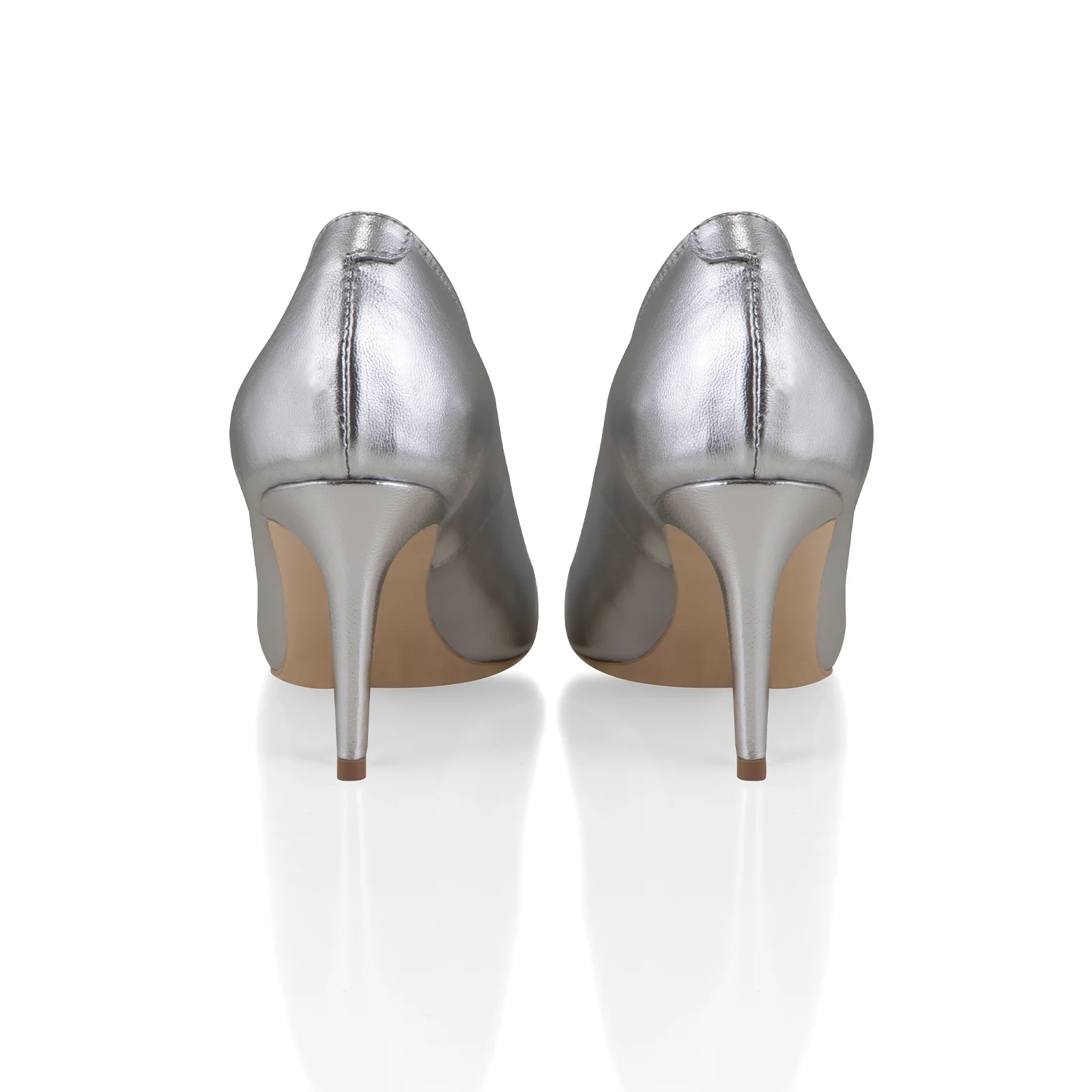 PANTOFI STILETTO, DIN PIELE NATURALA ARGINTIE, CU TOC DE 7CM IMBRACAT IN PIELE [1]