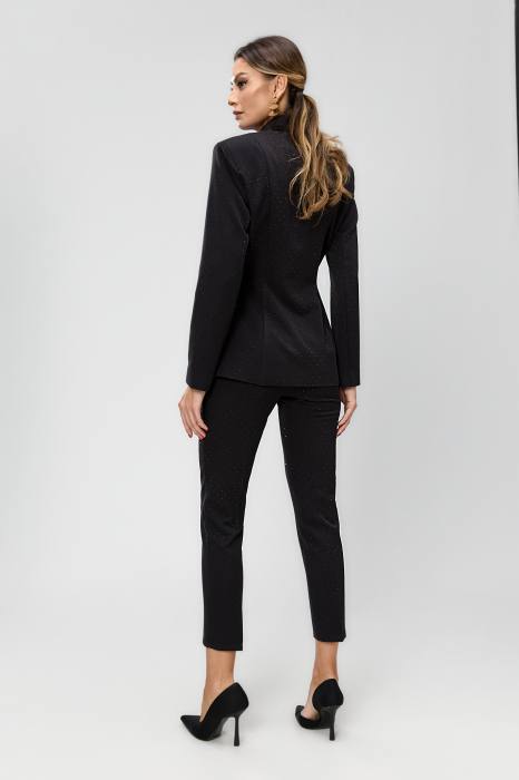 Compleu negru, elegant, din stofa, cristale si pantaloni conici cu talia inalta BBY 20608 [4]