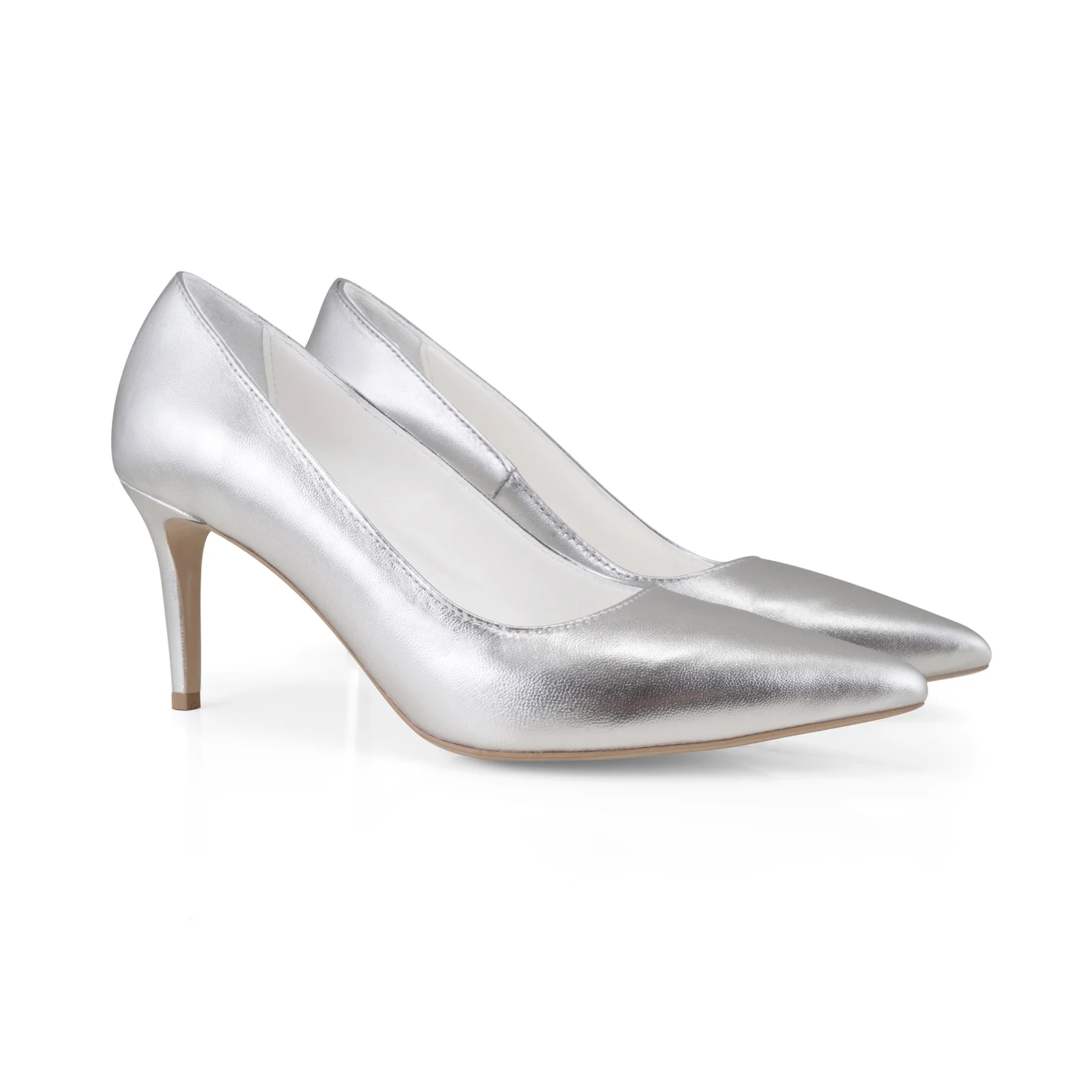 PANTOFI STILETTO, DIN PIELE NATURALA ARGINTIE, CU TOC DE 7CM IMBRACAT IN PIELE [3]