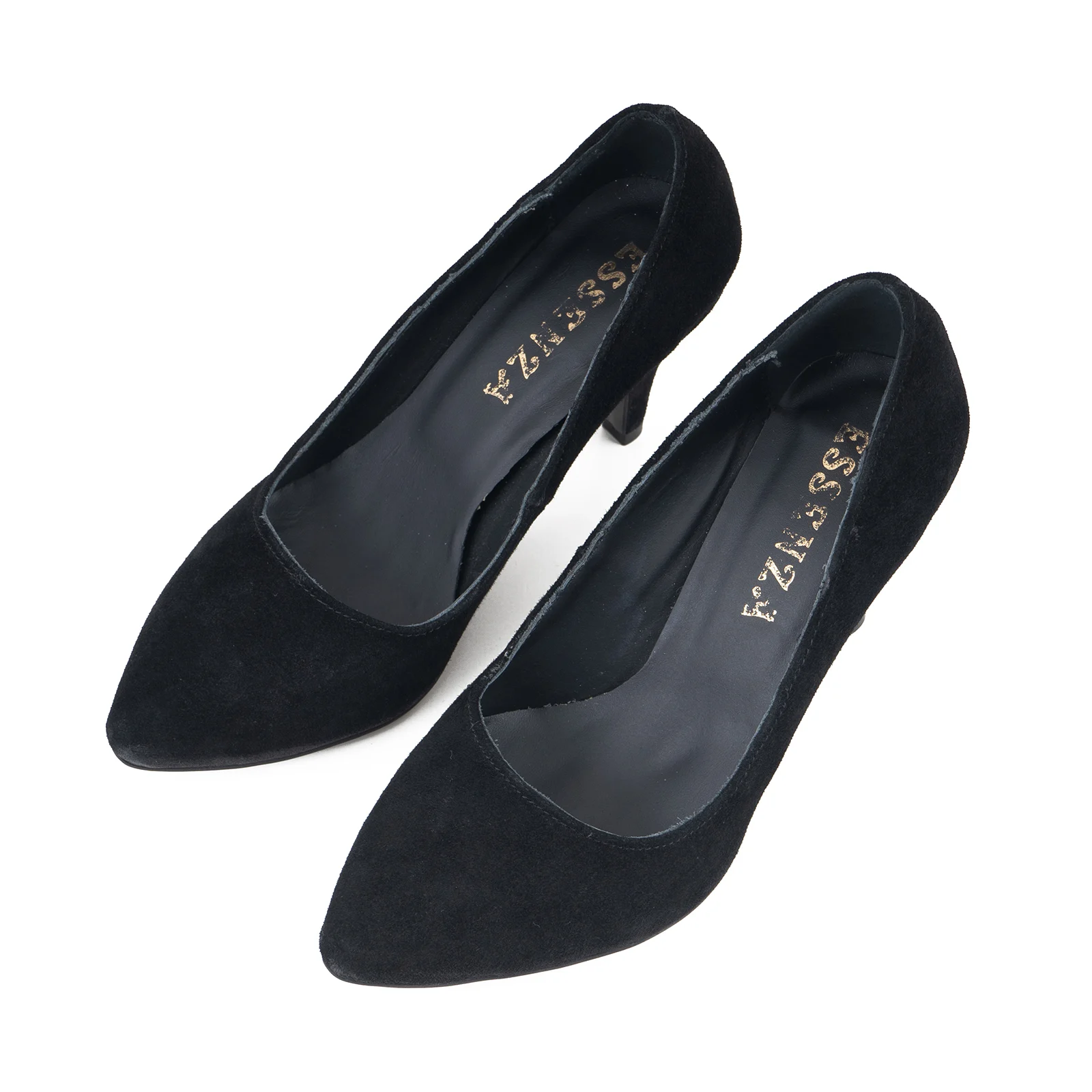 PANTOFI STILETTO, DIN PIELE INTOARSA NEAGRA [2]