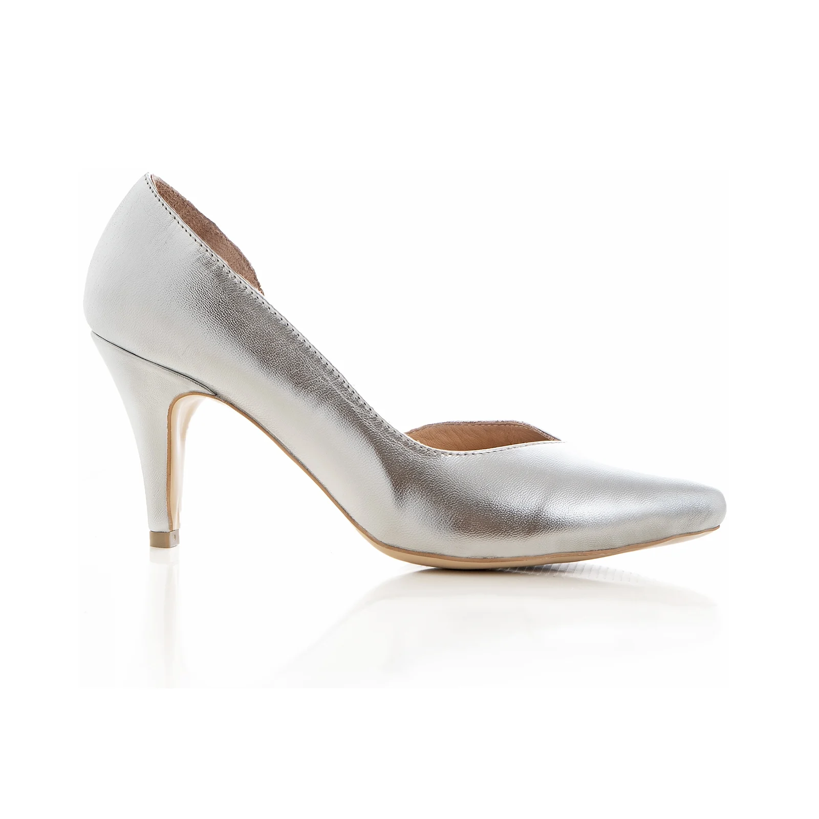 PANTOFI STILETTO, DIN PIELE LAMINATA ARGINTIE, CU DECUPAJ INTERIOR [1]