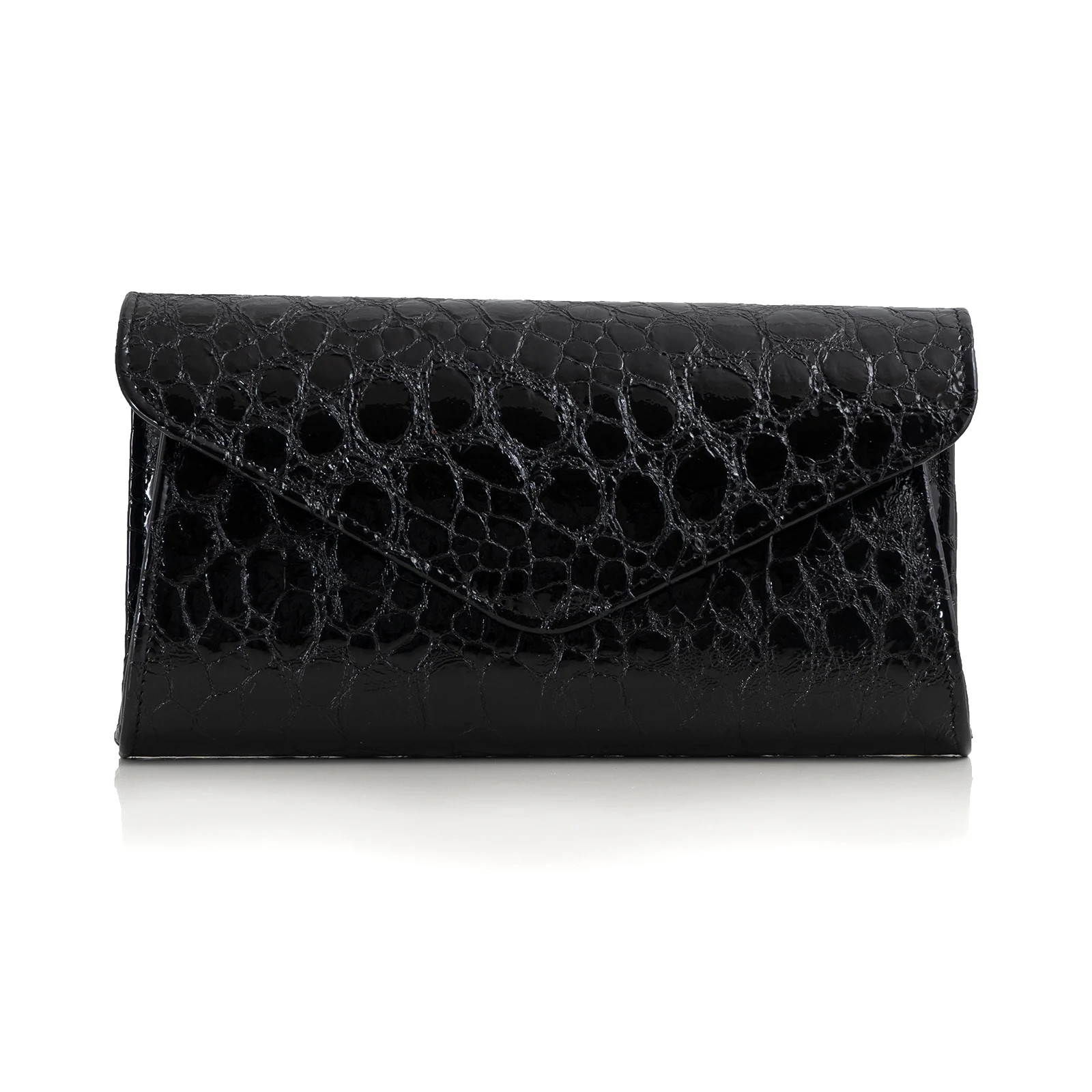 POSETA PLIC EMMA, CAPAC IN V, DIN PIELE LACUITA NEAGRA, CU ASPECT TIP CROCO [1]