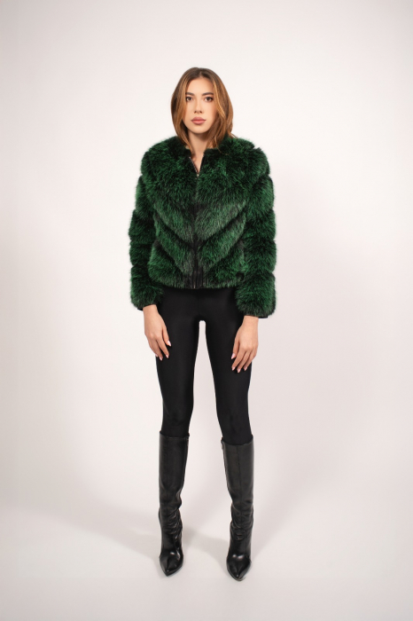 Haină scurtă si elegantă, de blana de culoare verde [2]