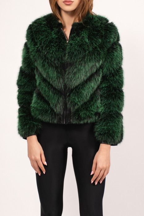 Haină scurtă si elegantă, de blana de culoare verde [3]