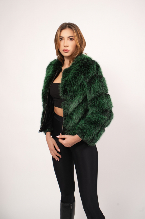 Haină scurtă si elegantă, de blana de culoare verde [4]