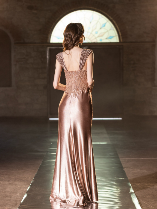 Rochie din material lucios, elegant cu efect de talie subtire [5]