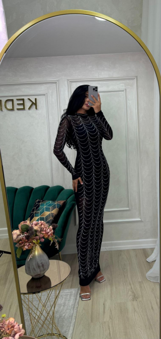 Rochie Lungă din Tulle cu Aplicații Strălucitoare [3]