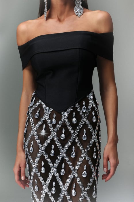 Rochie maxi cu cristlae, cu umerii goi [5]