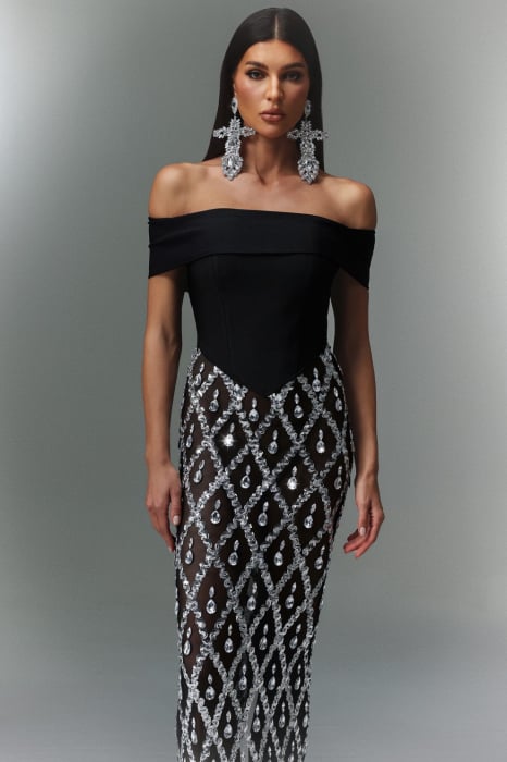 Rochie maxi cu cristlae, cu umerii goi [2]