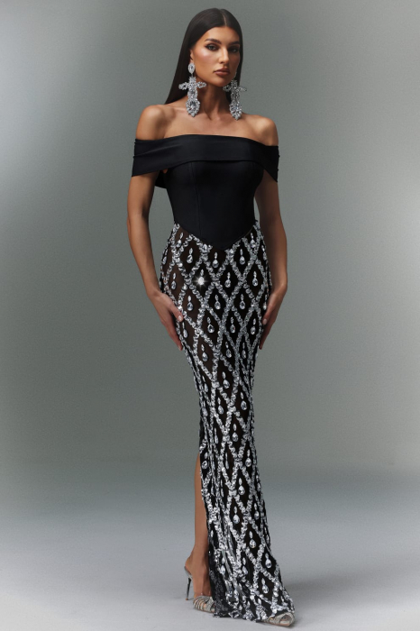 Rochie maxi cu cristlae, cu umerii goi [4]
