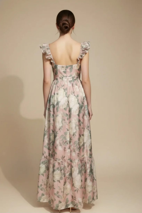 Rochie Maxi Elegantă cu Imprimeu Floral și Volane [3]