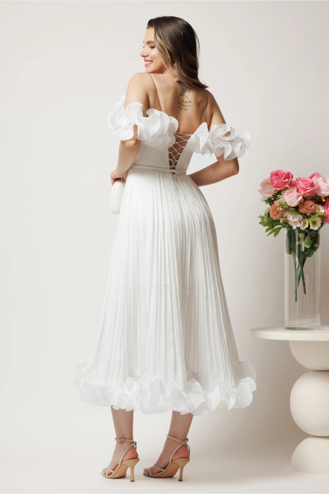 Rochie midi alba cu corset reglabil [5]
