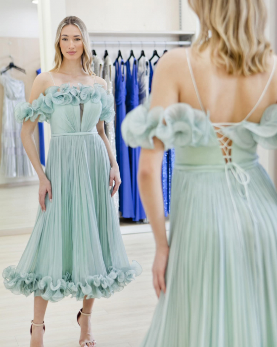 Rochie midi mint cu corset reglabil [3]