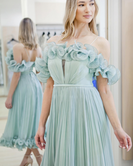 Rochie midi mint cu corset reglabil [2]